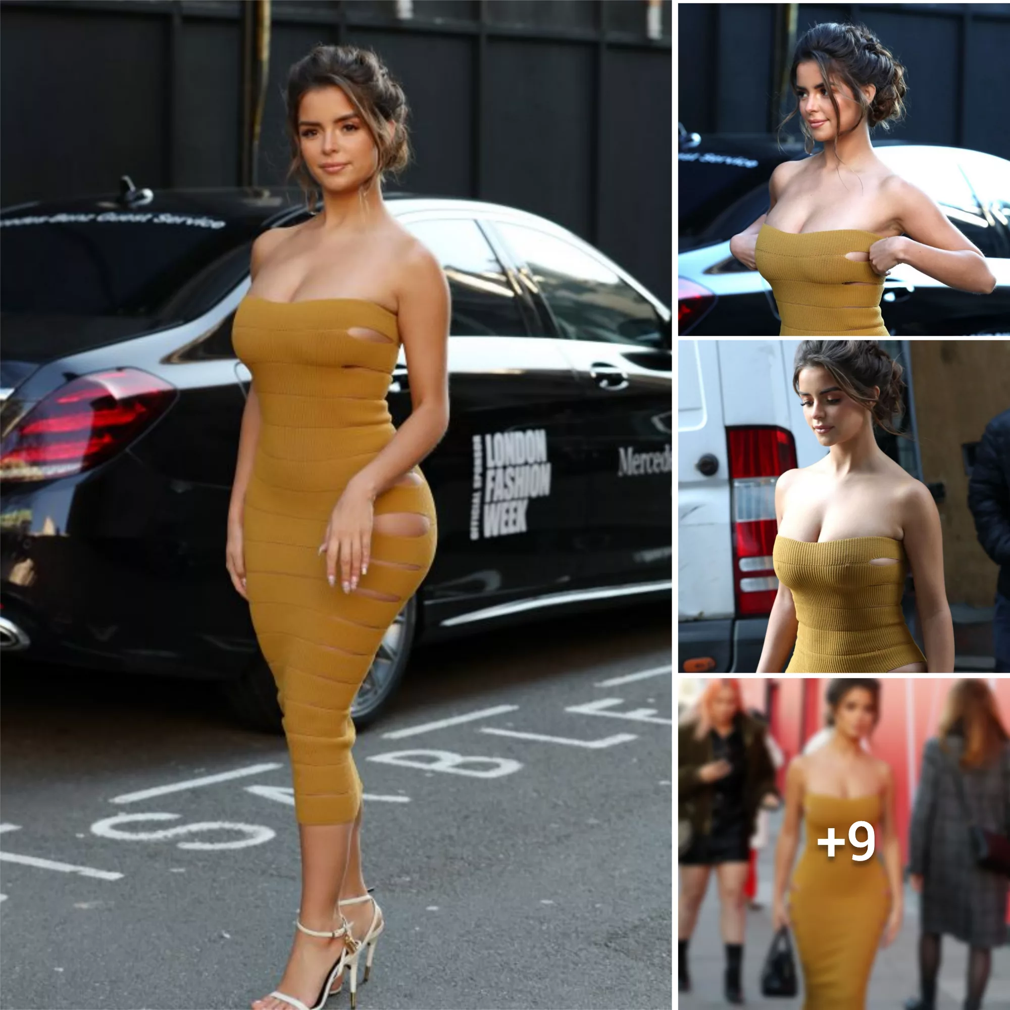 Demi Rose Turns Heads In Figure Hugging Mustard Dress